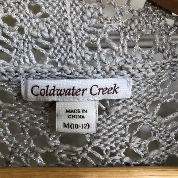Coldwater Creek Long Crochet Cardigan Duster M Gray Short Sleeve Boho Langenlook - Picture 4 of 8